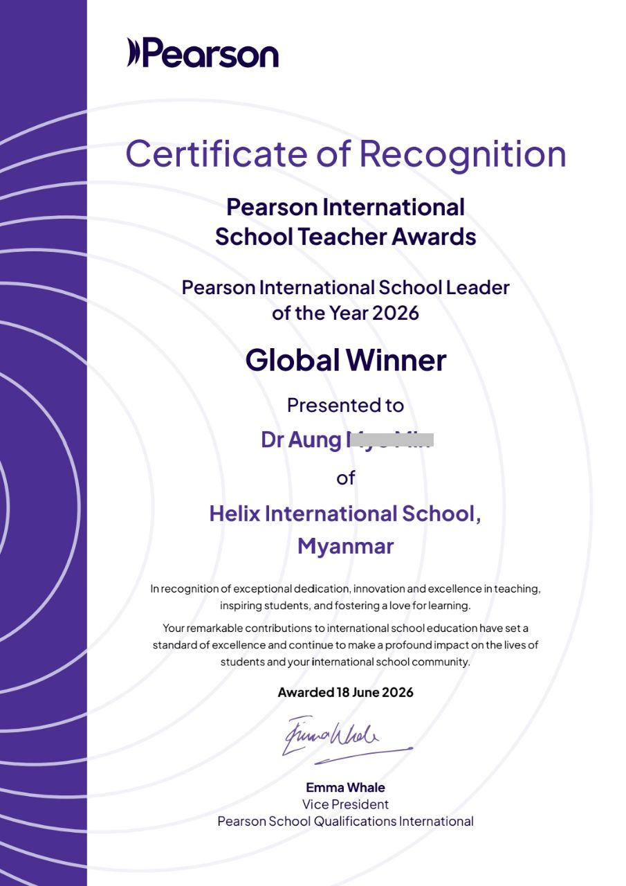 global winner-Pearson Internatinal School Teacher Awards-Dr Aung
